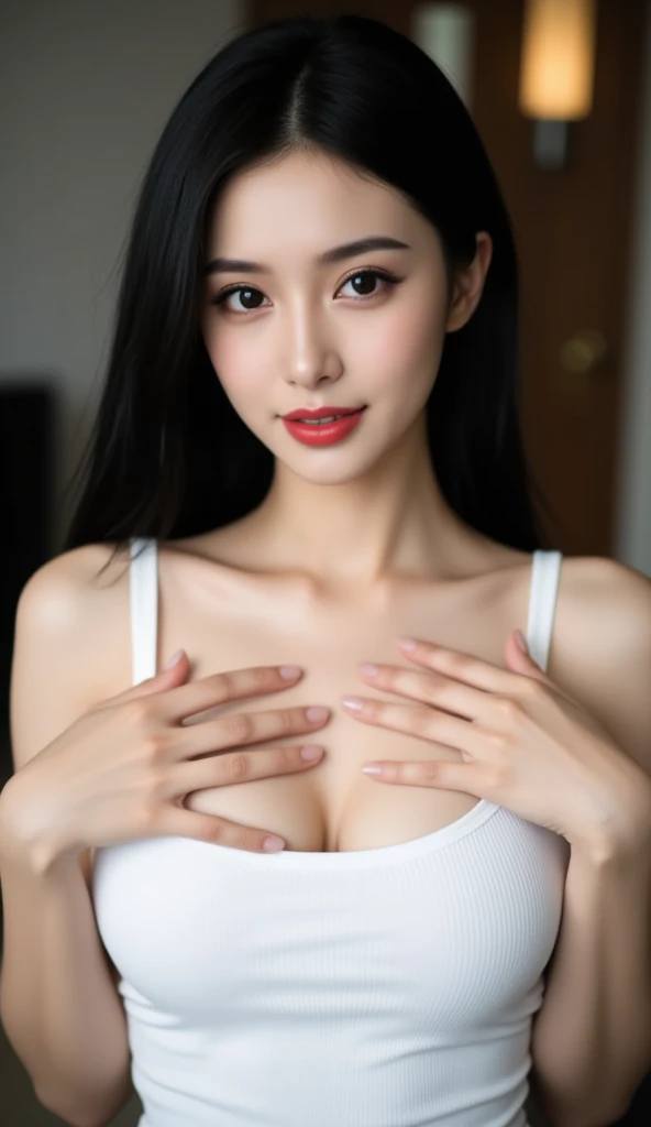 (Best Quality, Masterpiece, Photo realistic, Ultra Detailed, ultra high res, raw:1.3), 1girls, pretty, Japanese, smile, bangs, (big breasts), (reverse bunnysuit ,heart pasties), (playboy bunny, wrist cuffs), (casino), cowboy shot,