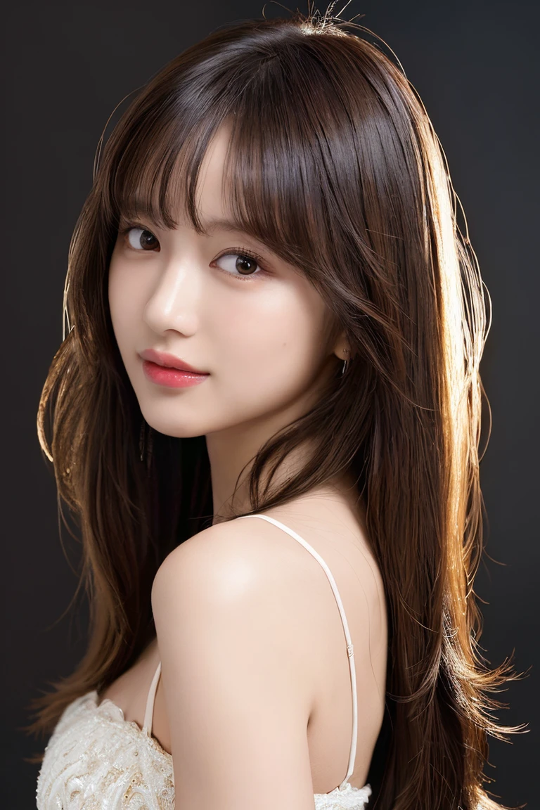 debris flies、highest quality、shape、 Super detailed、small details、 High resolution、8K Dende Wallpaper、完璧なダイナミックな構shape、24 year old beautiful girl、clear、detailed beautiful face、detailed beautiful eyes、rough skin、faint smile、small breasts、knit dress、neonの明かり、blue background、dark background、neon