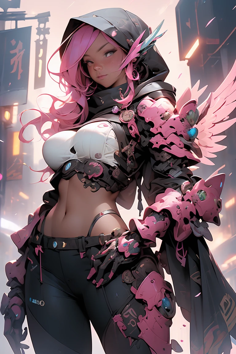 Woman body set thick thighs parts of the covered by technological clothing, (((large breasts)) perfect, generous neckline, pastel, white mohawk hair with locks, red, short underwear, garter belt, by mucha, niji, close to real, best quality, almost naked, psychopath, crazy face, action pose, harlequin, starry night, outfit imitating plane P40, shark mouth, dragon tattoos on the arms, dark blue bra with white stars, stars covering breasts