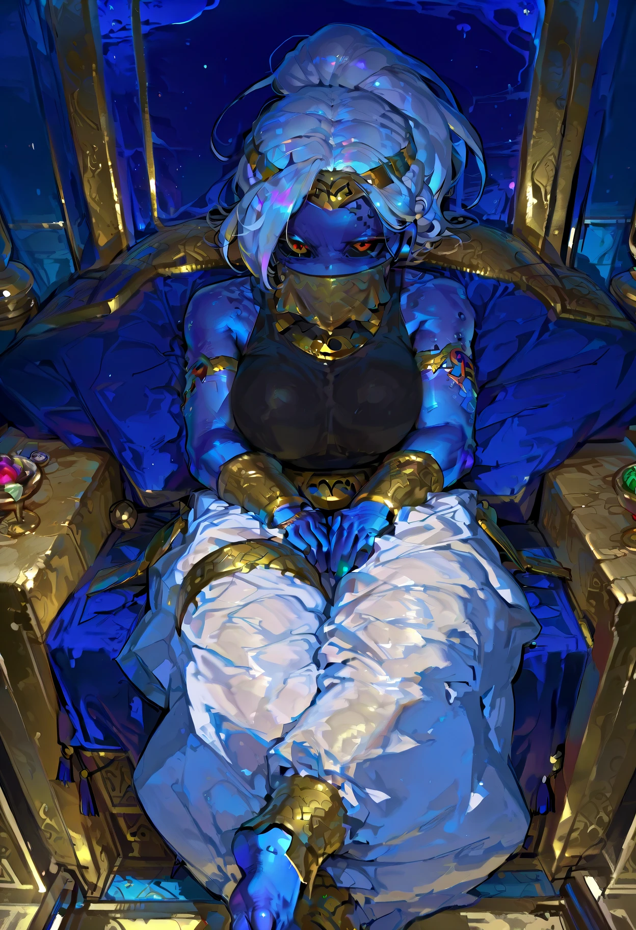 There is a gold cup between the legs