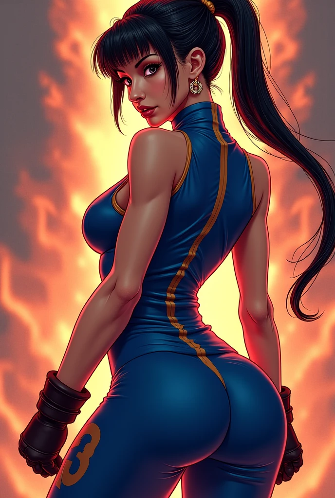 8K, masutepiece, Raw photo, Best Quality, Photorealistic, Highly detailed CG Unity 8k wallpaper, depth of fields, Cinematic Light, Lens Flare, Ray tracing, (Extremely beautiful face, Beautiful lips, Beautiful eyes), intricate detail face, ((Ultra detailed skin)) 1girl in, In the Dark, deepshadow, Pretty Korean girl, Kpop Idol, 1 girl, (Very slim and slender fit muscular body:1.3), ((Looking at Viewer)),(Big smile:1.3), (Blurred background),(No people in the background:1.3), Beautiful earrings, Bracelets, pantyhose, Clear eyes, Walking, (pale skin), (Big eyes), Face forward, (Brown hairs), (Full body shot), ((Blue cheongsam:1.3)), ((tight fitted)), , (Looking at Viewer:1.3) opened breast, Very slim, medium breasts, backtrack, (Back shot), ass forcus, Before the eyebrows,(Tight Dress), thick thighs,Frameless glasses,Beautiful ponytail,