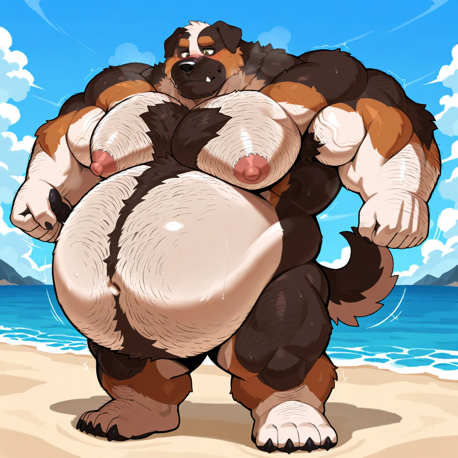 4K, high resolution, best quality, perfect lightning, perfect, Solitary, anthropology, young, Boys,White Wolf:2.0, Hairy body, (Fluffy mane:1.2), Fluffy tail, male, aldult, (Bulky 2:0, Thick muscle 2:0, Huge muscles:2.0, muscular:2.0), (Thick biceps, Veinous biceps, Broad shoulders:2.0), (Thick Legs, Thick calves:1.1), (Digitized foot, 4 Toes:1.2), perfect colors, (Realistic hair, Detailed fur, epic, masterpiece), (Suggestive pose:1.2), (seductive smile, smile 1.3), Beach detail:2.0,Detailed wolf eye:2.0, From k0suna, through dark gems,Superweapon:2.0,vein,White body,White fur,hyperass:2.0,Super strong claws:2.0,permanent,Thick Legs,thick ass:2.0,Sweaty body:2.0,Huge ass:2.0,Black Hat,hyperass:2.0,Huge ass:2.0,Present the ass:1.2,Long legs,Juicy ass:2.0,hyperass