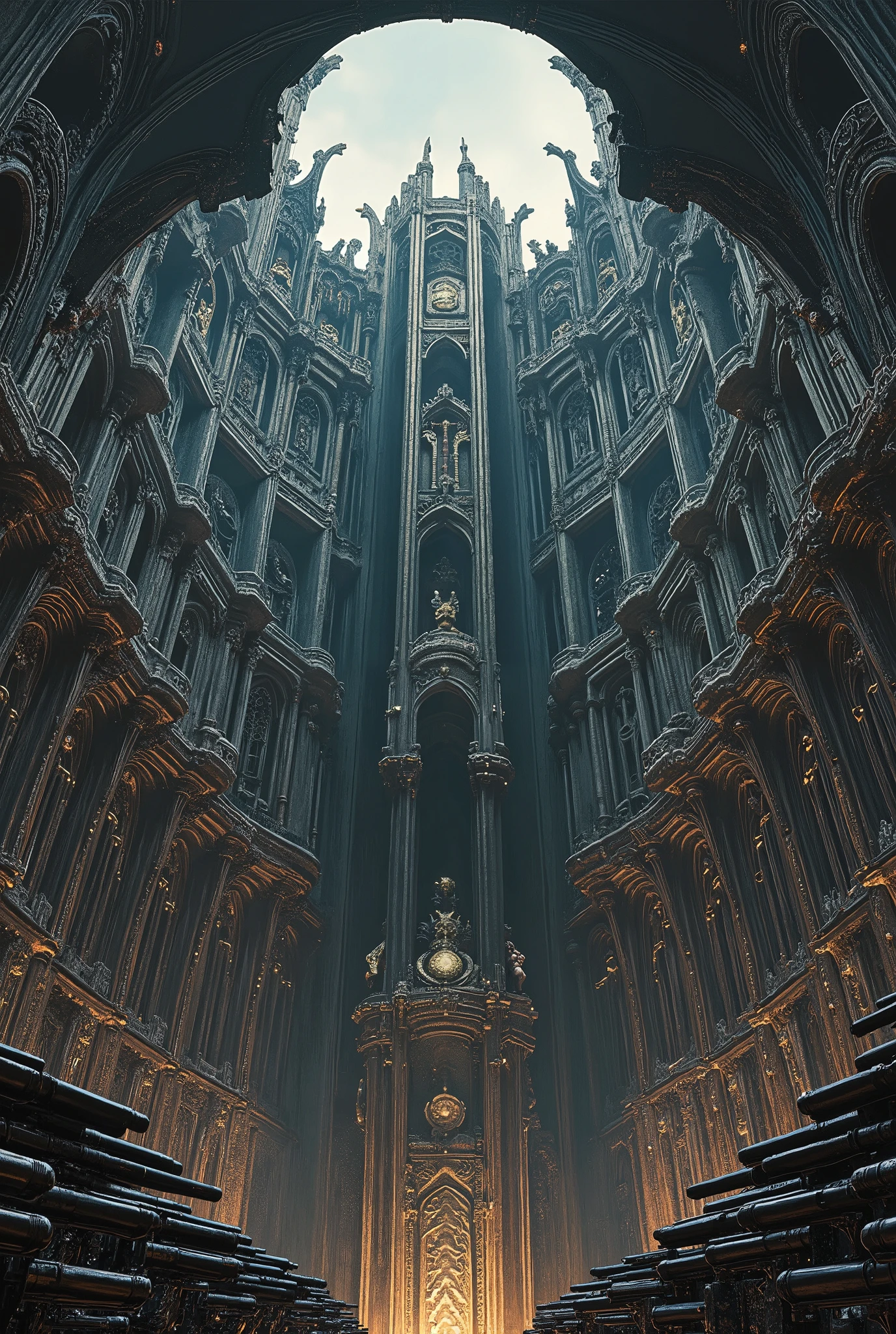 a portrait of a super cathedral sized coastal battery, gargantuan, imposing, daunting, best quality, very detailed, 