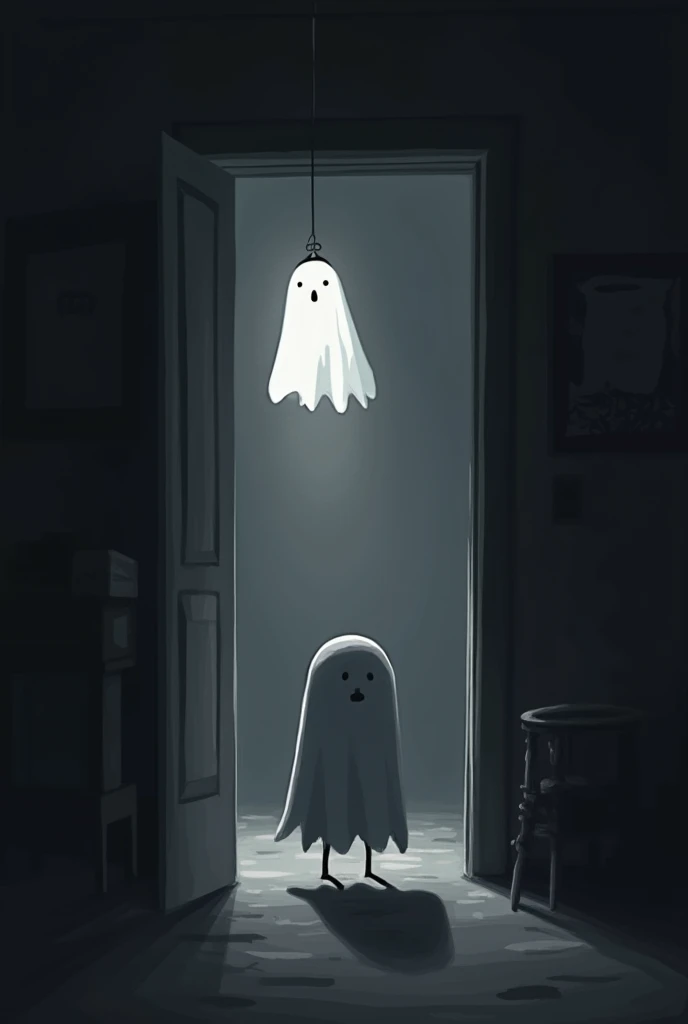 living alone with my ghost in monotype print art style