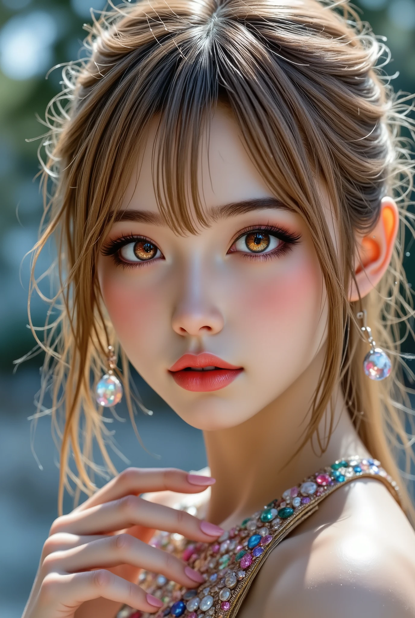  [Style: "masterpiece, realistic, (photorealistic Realism), ultra-detailed, Hyper high resolution" - "(Hyper quality, intricate ultra-detailed digital art)"](Key Directive: - ("The priority is the anatomical accuracy and texture of the materials" - "Ultra-sharp human eyes with biological accuracy") "Eyes:{(acid-resistant terminology)(macro-details:1.3): Moist corneal surface(visible aqueous layer:1.2) Hyper-detailed iris stroma ((brown:1.3) with gold flecks) Precise limbal ring (slightly neons pigmentation:1.25) Pupil micro-texture (irregular edge authenticity:0.9) * Vasculature in sclera(subtle red veins radiating from limbus)" - "Lashes: pink individual synthetic fibers (crosshatched roots,clump-free separation)" | Pose: "((full body combat-ready stance:1.4)) (plausible spinal twist)" Technical Specs: (Optics: - "Zeiss Otus85mm f/1.4 lens (eye refraction calculations:0.66)" - "Shutter Speed: 1/500 (freeze eye micro-movements)" - "Focus Stacking:7-point coverage on iris plane") (Post-Processing: - "Frequency separation for skin vs eye details" - "Selective sharpening: eyes180%,hair120%" - "Denoise: luminance20, color35 (retain corneal speculars)") (Avoid: "pupil distortion, uncanny valley asymmetry, plastic-like wetness") {a fairytale-like picture , beautiful little whore}, "A well-drawn fairy tale, beautiful princess, , a fairytale-like picture , Detailed description, A well-drawn fairy tale, Vivid expression, Detailed facial features, Luxurious Outfit, colorful jewelry, graceful posture, Fantastic Backgrounds, magical atmosphere, Sophisticated contrast treatment, Detailed texture expression, Precision drawn with expert craftsmanship, Vibrant colors, Detailed texture expression"}, (Rendering engine: "Unreal Engine 5 path tracing, 16K texture maps") Anisotropic Filtering,Maximum Sharpness and Sharpness,Albedo and Specular maps,Surface Shading,Precise simulation of light-material interactions 