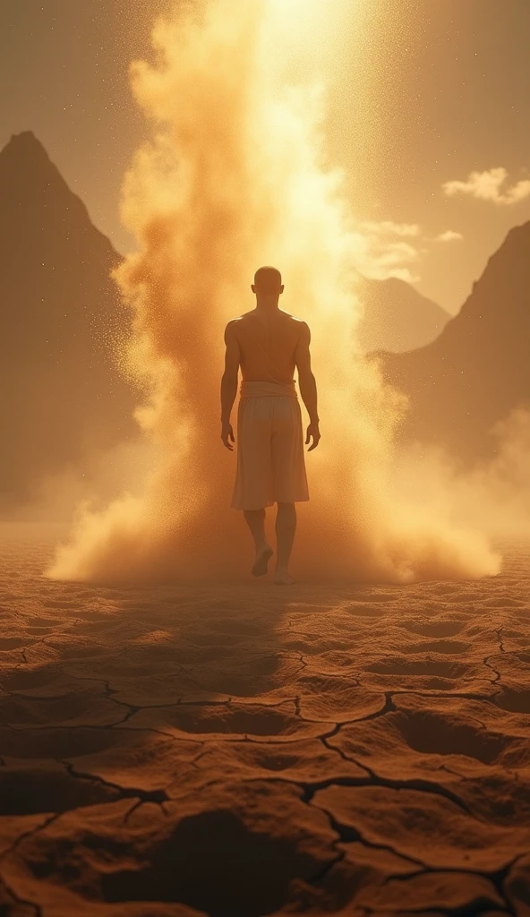African male with sand manipulation powers
in a dessert and creating six sand dragons
