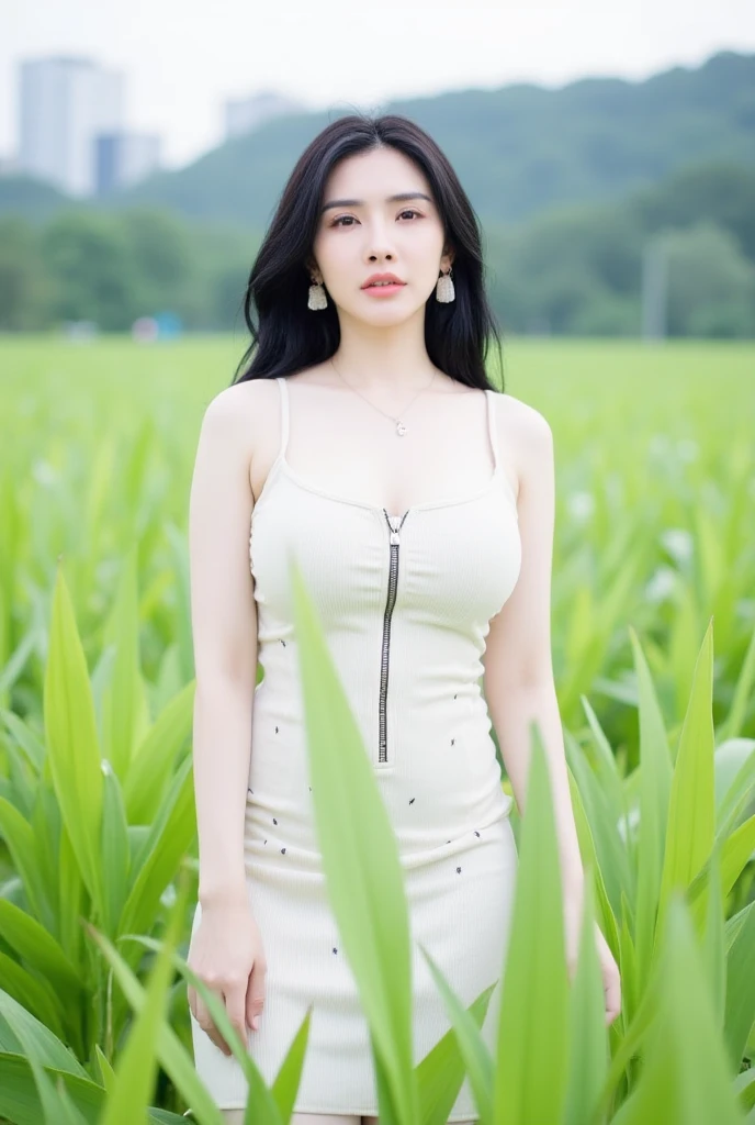 big breasts, round breasts, wearing bra inside ao dai, slim figure, beautiful figure, big breasts, ponytail, sharp 8k quality photo, ((beautiful, sharp, balanced face details) for )), ((beautiful breasts, exposed cleavage, plump body), ((beautiful sparkling eyes, sharp eye details, beautiful face)), sitting in the middle of rice fields, ((super beautiful body with high details , tight body, wide chest, slim waist)), ((thin cleavage, round breasts))