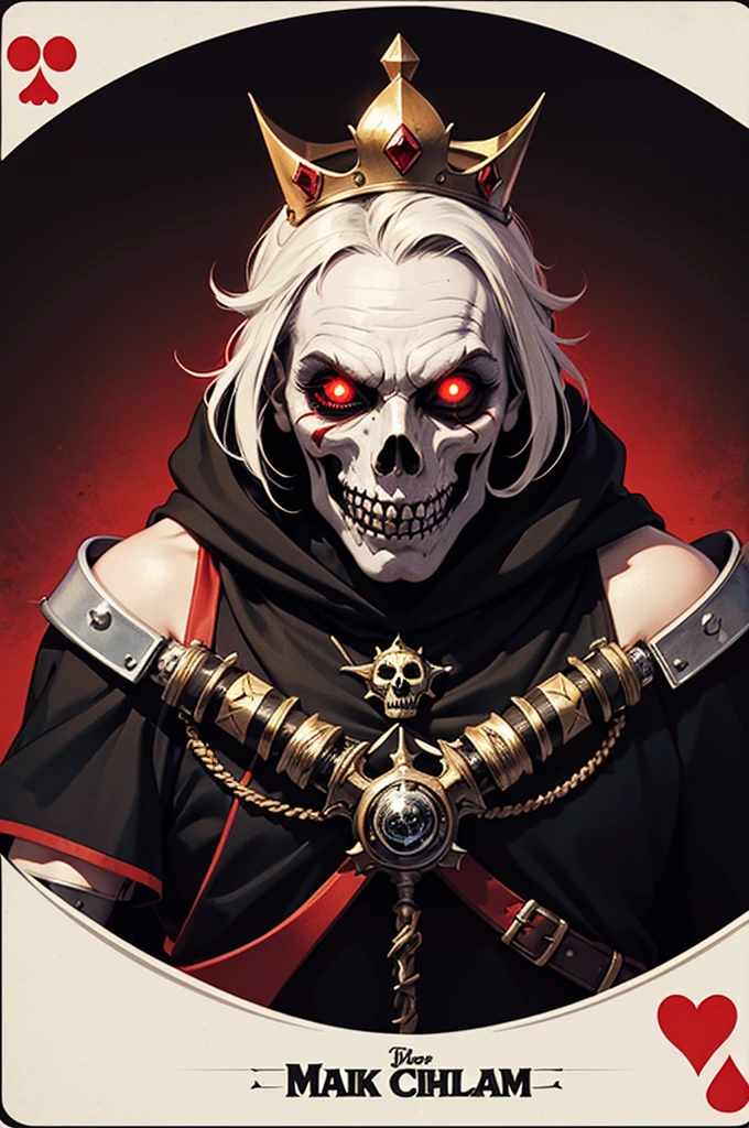 headshot of Skeletal Zombie queen wearing an ornate crown and detailed plate armor,volumetric light