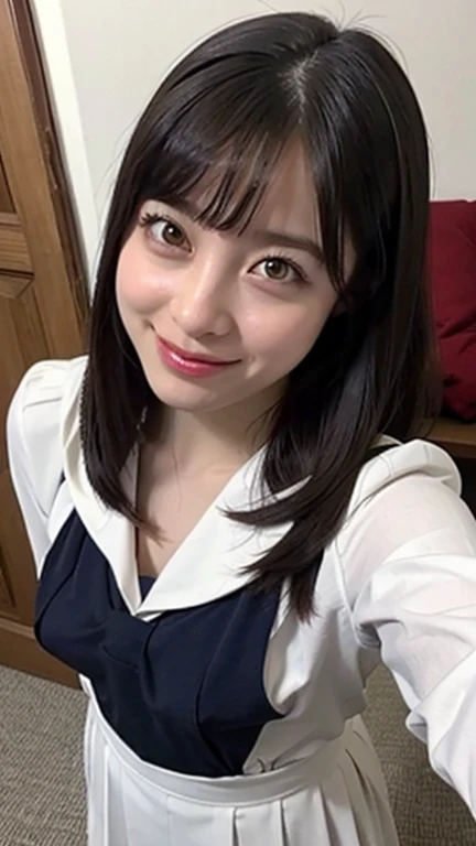 (8k, RAW photo, best quality, mastery:1.3),(realistic,photo-realistic:1.37),(night),(looking viewer:1.331),(white hair),posing,Tokyo street,nightcityscape,cyberpunk city,soft light, 1girl, extremely beautiful face, perfect body proportions, focal length, bust, casual hairstyle, smile, big eyes, (short sleeves JK_shirt), JK_style, (navy JK_skirt), (bow JK_tie), mix4, detailed eyes