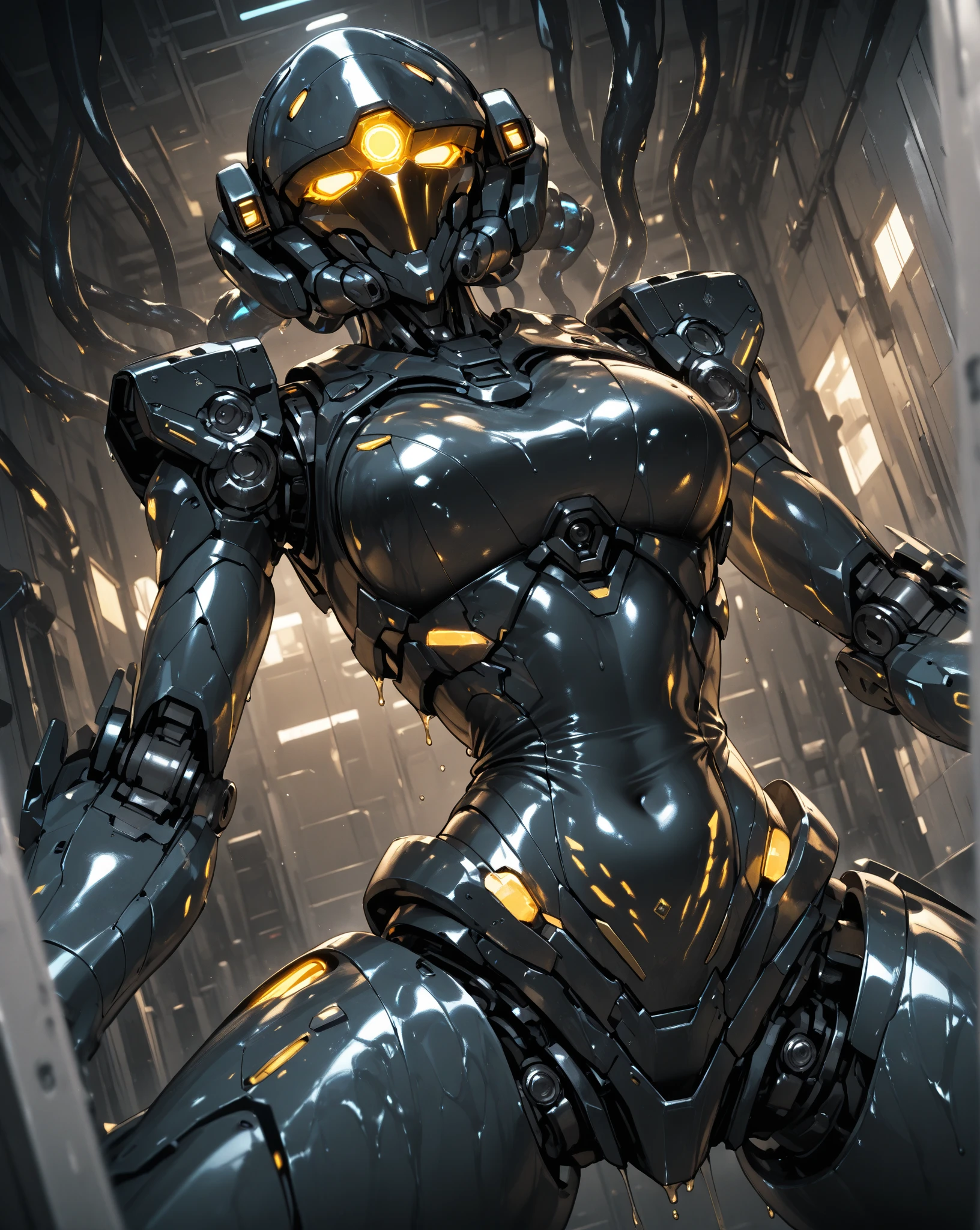 (Masterpiece, Top Quality, Best Quality, Official Art, Beautiful and Indulgent: 1.2), (1 Girl: 1.3), Very Detailed, Colorful, Supreme Details ((Super Detailed)), (Highly Detailed CG Illustration), (Very Delicate and Beautiful)), (Huge Robot Background), (Standing in front of the Machine), (From the Side), (Floating in the Air), (Full Body), Cinematic Light, (1 Robot Girl)), (Angel), (Halo), (Solo), (Open Legs), (mechanical joints: 1.2), ((mechanical limbs)), (blood vessels attached to tubes), (mechanical vertebrae attached to the back), (mechanical cervical vertebrae attached to the neck)), poker face, (wires and cables connected to the neck: 1.2), (wires and cables connected to the neck: 1.2), (character focus), (lower body integrated with organs), (camel hooves), (M legs), (lying down), (BDSM) (improved), (big breasts), (tits shake) (inserted a lot of tentacles) (shock), (gemstone), equipment man), (laser), (sexy pose), science fiction, reality, black background, (blood ,,,,,,,,,,,,: 1.5) huge, battle damage, shock, , half, rubbing chest with hands, hand touch, shirtless, camel hooves, sexy pose, sexy, , aesthetics, masterpiece, best quality, reality
