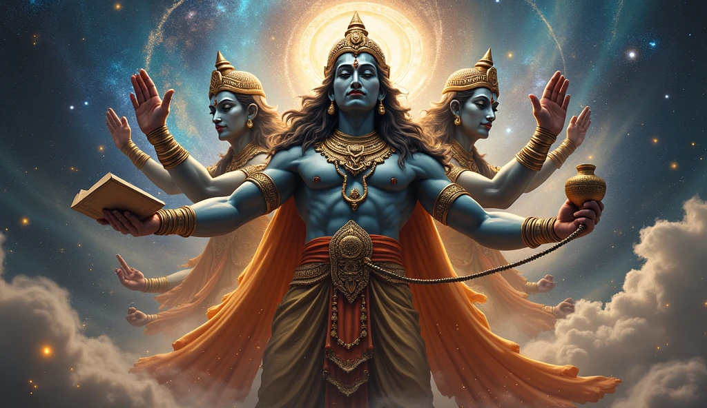 God Rama is genetaing two males one is wearing torn clothes and one is in fancy clothes