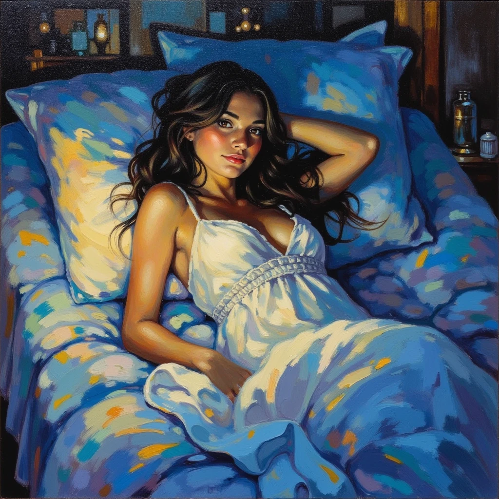eroticism, sexy, transparent nightgown, luxurious room, luxurious bed, open terrace with views of the landscape, tmari, sketch, traditional media, pen drawing, white background (art inspired by Bill Sienkiewicz). oil painting)