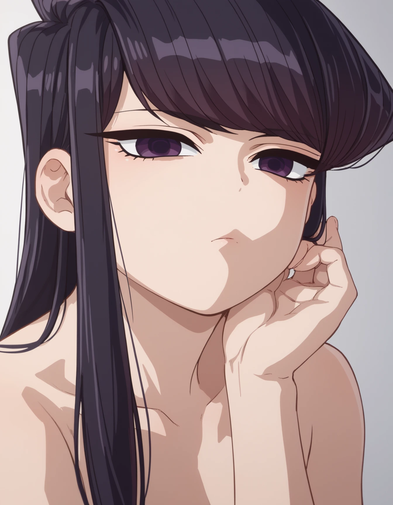 Cute , mature women, chubby cheek,realistic skin,see through nipple,realistic breast, saggy breast, huge breast,nipple out,muted colours, cold lighting, pale white skin, mature women,black hair, long hair, (hair over one eye:1.4), Messy hair,straight hair,hair between eyes ,sleepy eyes ,beautiful,pucker lips,charm,pubic hair pussy,dense pubic hair, cute shy blush on

