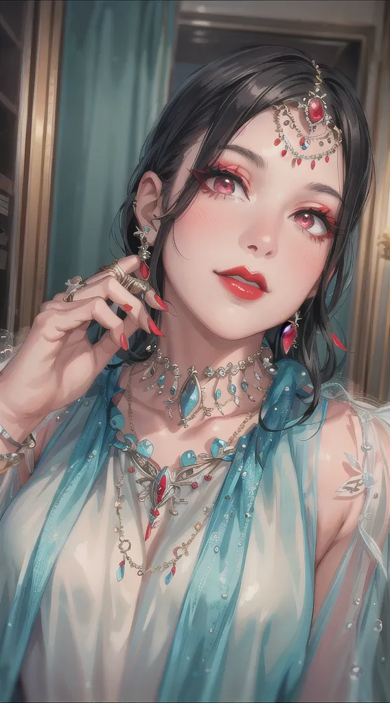 there is a woman that is looking at herself in the mirror, young lovely Korean faces, Soft portrait shot 8 K, Gorgeous young Korean woman, Beautiful young Korean woman, portrait of female korean idol, wan adorable korean face, jaeyeon nam, beautiful Korean women, young cute wan asian face, 8K Artgerm bokeh, cute korean actress