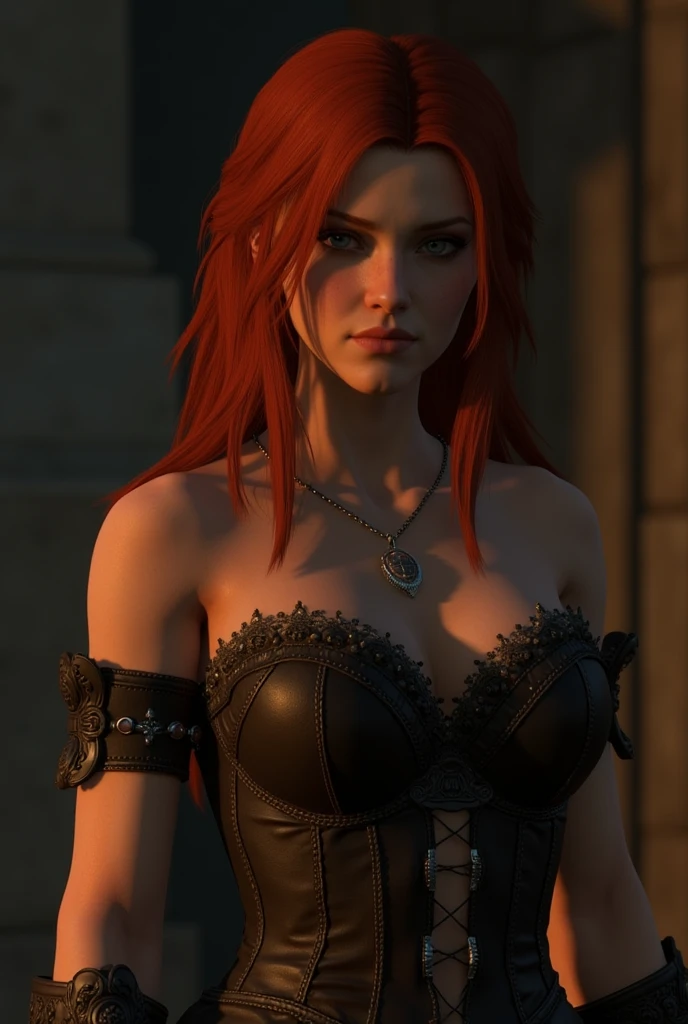 araffed woman in a green and red lingerie posing for a picture, triss merigold cosplay, triss merigold, amouranth, better known as amouranth, glamourous cosplay, ornate cosplay, inspired by John Collier, elegant glamourous cosplay, amouranth as a super villain, alluring mesmer woman, witcher))