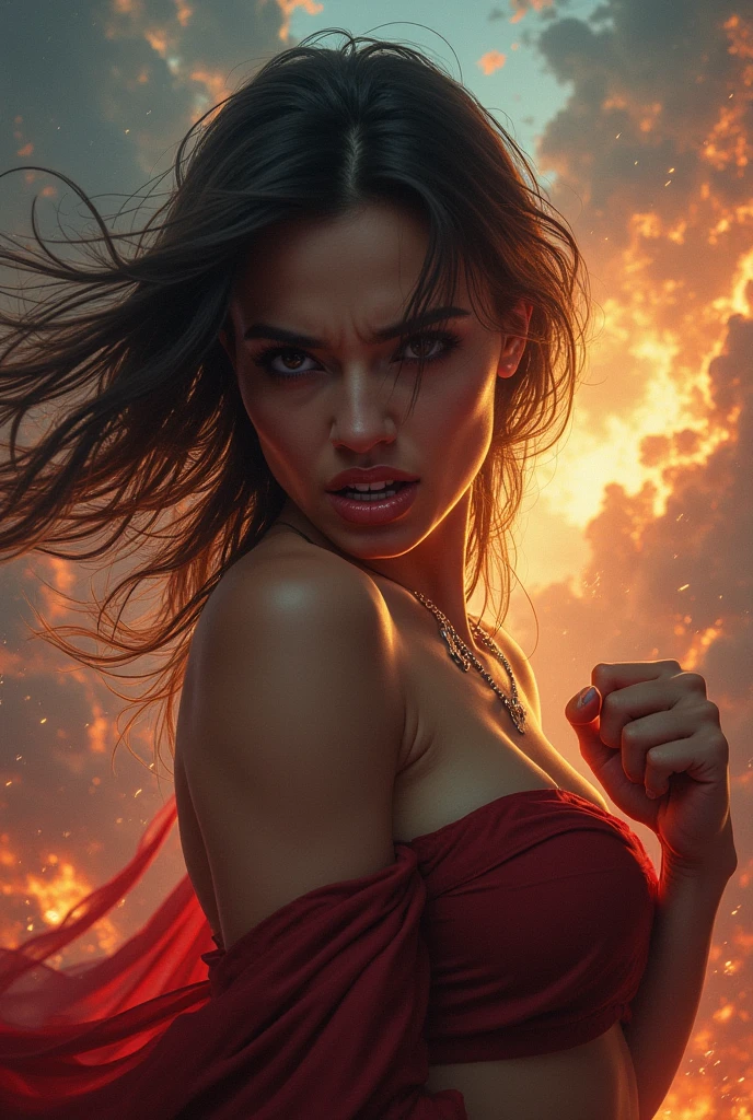 (masterpiece), cartoon, best quality,(photo_(medium):1.0), by Antonio J. Manzanedo, by Jeremy Lipking, lightning, in a surreal landscape, painting style with watercolor, Brushstrokes, black eyes,colorful,vibrant colors,1 ultra hot gorgeous busty European woman. Light auburn hair micro bikini. She’s In a jacuzzi with a view to a post apocalyptic wasteland.