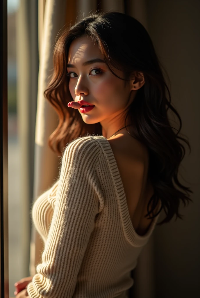 Copiar prompts
(Best quality, Ultra detailed, Golden ratio, Masterpiece:1.2), Theatrical lighting:0.7, Photo of a woman, undressed in a very elegant and pretty undress, Perfect rare face, (Highly detailed skin), randomly dyed hair, Hide your mouth with your hands、Ridicule, skin texture, Pale skin, shiny skin, (thin, large size:1.2), [:(Sharp focus on rare face, perfect eyes:1.2):0.2], photorealistic, film grain, Put one foot forward、from below looking up、look at camera、Emphasize the shoulders, Focus on face、Stockings、glasses、Smile with corners of mouth raised、disdainful expression, summer haze, muted colors, muted warm colors, Photo cinematic portrait of a woman dressed in a striped dress sitting by the window in the early morning, cinematic, (tilted:1.3) (on an old train) look cautious, standing under a spotlight, volumetric dust clouds, key light, backlight, soft natural lighting, photography Film grain ISO 400 30 mm lens RAW f1.8 aperture, highly detailed (analog photography:1), colors hdr