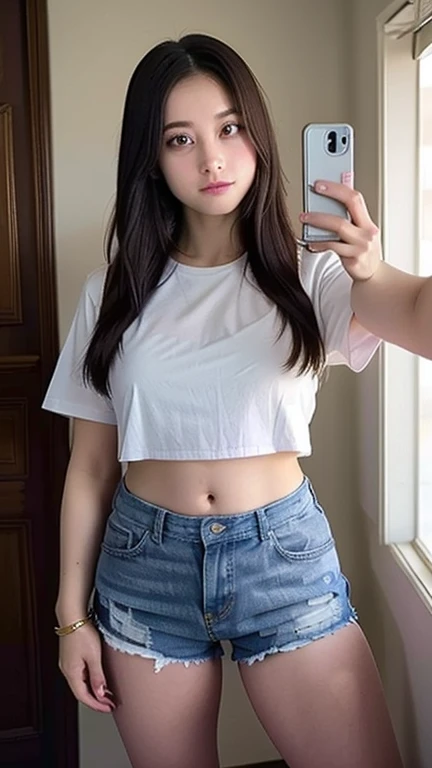 Qualidade de imagem superior、Fotografia CRU、super high resolution、Coreano de 18 anos、Beauty glasses、Seios colossais:1.5、clivagem da mama:1.6、Healthy complexion、pele branca brilhante、((Segure as caudas duplas))、((Cabelos prateados castanhos claros))、Beautiful eyes with random colors、very thin lips、Olhos bonitos finamente detalhados、olhos alongados、pale pink blush、long eyelashes、Beautiful double eyelids、Sombras、Anel de mamilo de orelha、(fashion glasses, lindas pernas、coxas atrativas)、coxas ligeiramente mais grossas、Shooting with an emphasis on the legs、standing、Fotografe todo o corpo、Fenda Profunda、Beautiful legs seen through the slit, (((shorts curto e camisa amarelo))), (((shots cinza curto))), roupa curta, tiros curtos, super resolution, perfeita, bunda perfeita, completely perfect hands, rosto e corpo alto realismo, shorts branco