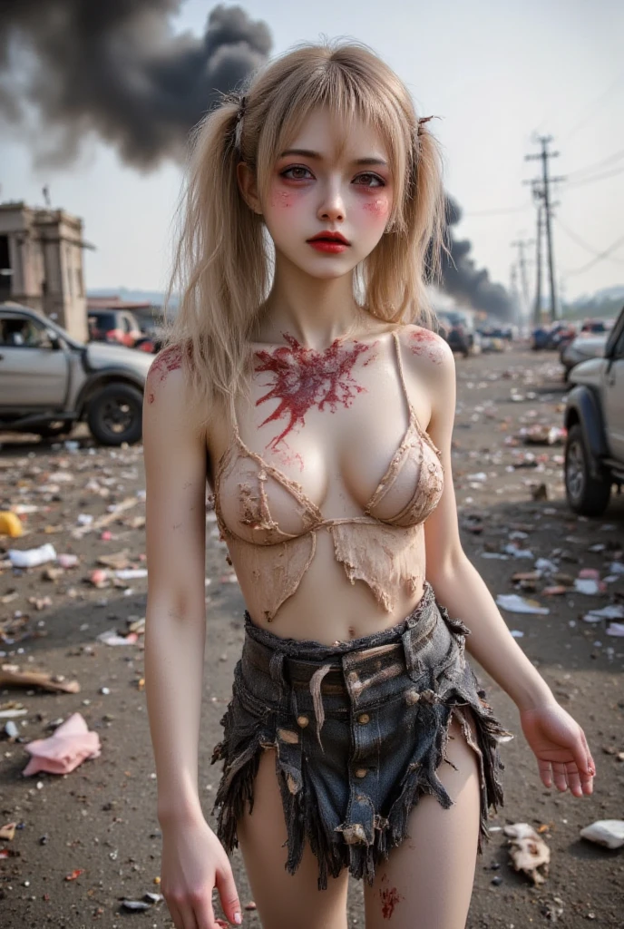 (torn armor, ripped leotard:1.3),  (dirty, bruise,blood:1.3), makeup, long hair, solo, (revealing ripped clothes, torn clothes:1.3),Hyperrealism, trending on Pixiv, Bowsette, extremely short tight latex corset dress, fishnet stockings, diamond encrusted bdsm collar, hanging from the ceiling by a chain, photorealistic highly detailed Ecchi hentai,aroused, camel toe , sexy pose, high resolution, insanely large breasts fully exposed, sexy cleavage, ((Pubic hair, Lower abdomen bristles, Crotch open, are large and about to spill out of bra)), Pubic hair sticks out of underwear ,  (((wide leg spread))), lying down, sweating, wet Crotch area, wet thighs, (((Potential NSFW))), Beautiful girl with accentuated slender abs: 1.4, tip sticking out, areola protruding, pubic shape clearly visible, Lots of lashes, Lame on the eyelids, Bright red lips,six-pack abs:1.4 ,wet, ((Open legs in famous street)) ,Moaning in pain, feeling pain, tears flowing, sore, crying in pain, bust botox, sleeping beauty lying on her back, wet skin and hair, big breasts, bare lower body, no panties, Live ass, perfect body, open (perfect body, small ke), fashion photorealism, high definition sysie details, photography, sharpness,unique 850 4, koda850 k portrait cam,masterpiece, best quality, film, official art, sand, natural propaganda art, movie wallpaper, very detailed CG uniform 4k wallpaper, intricate details, future city background, upper body, facial focus, concept art, making art, (high resolution), (realistic:1.2), physically based rendering, mechanical, reflection, realism, (((cyberpunk, symmetry front view close-up avatar eyes symmetrical face ,very sharp focus ,realistic award winning ,mask painting, cinematic light, 1 boy, mecha, , slim, fair skin, delicate face, king robe, glossy, tights, (long blonde hair), green eyes, battlefield, chip, shine, sword, (no panties), (no bra), (big breasts),wet,(((seethrough costume)))