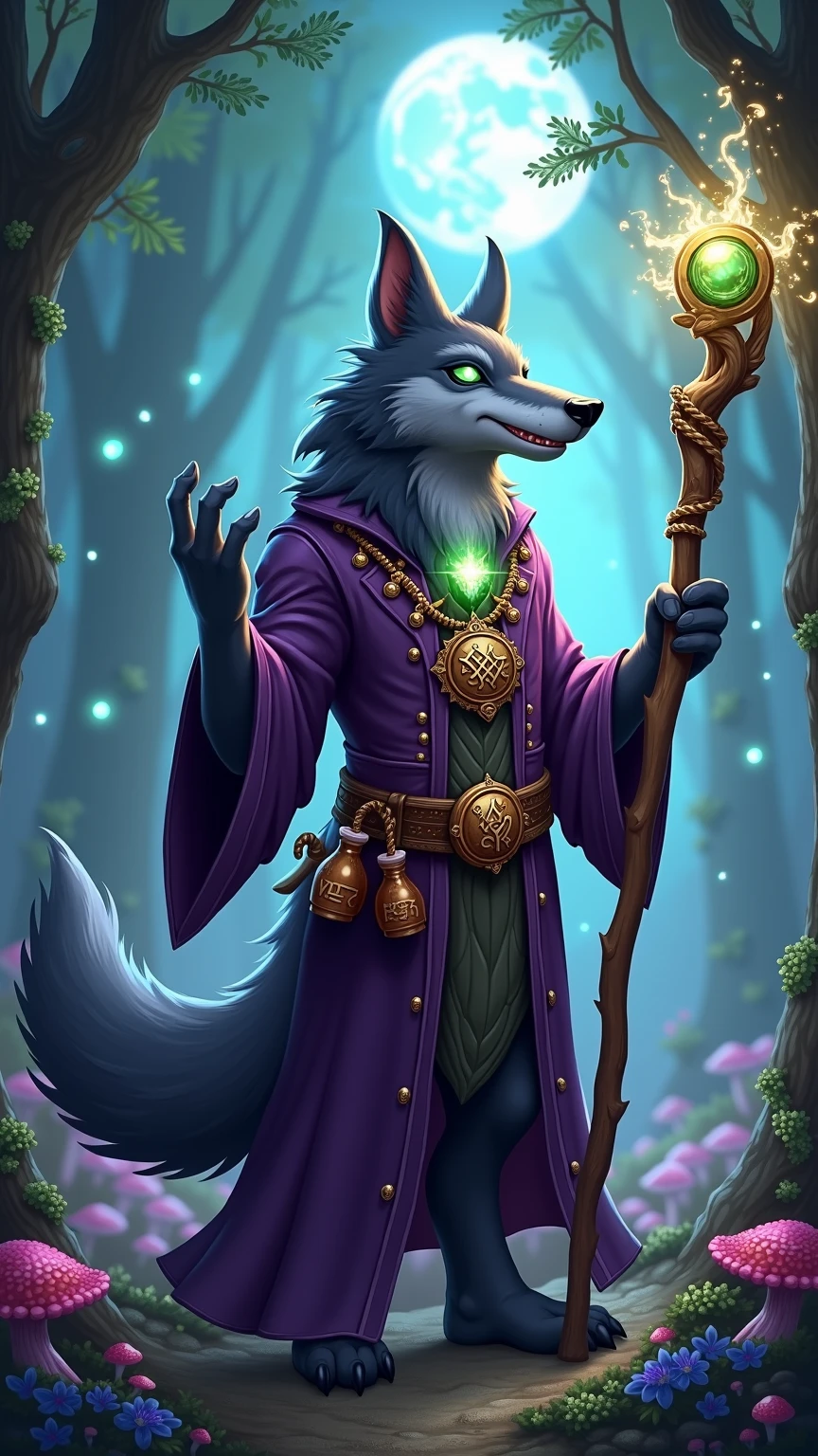 a Anthropomorphic::1.2 male furry white wolf dude wizard casting a spell from Slytherin(Harry Potter),Evil smile,Elderberry wand in hand,Raise his hand to use Avada Kedavra::1.3,Emerald green fluorescence