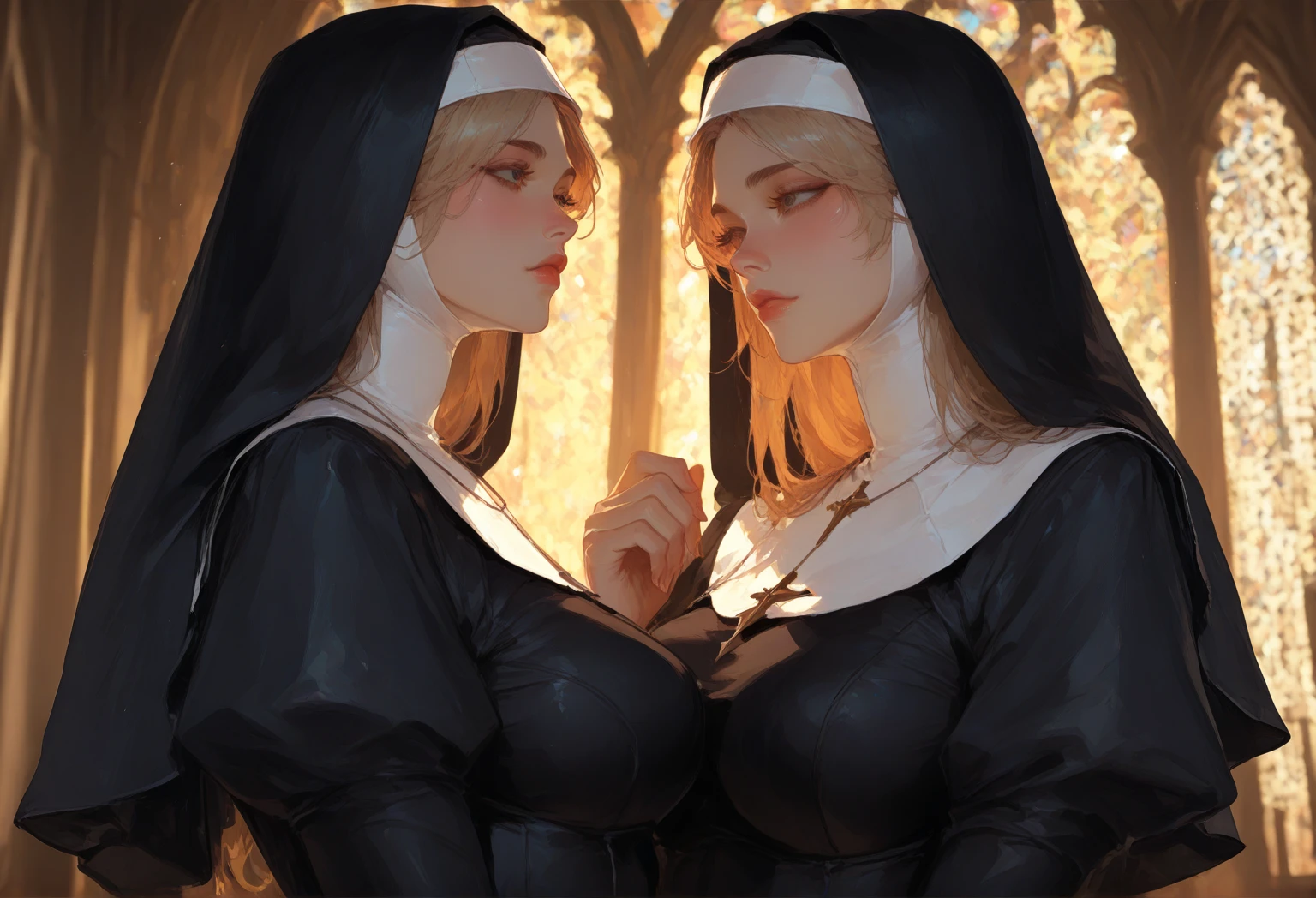 nuns dressed in latex playing with candles pouring melted white wax on each other, realistic style --auto --s2