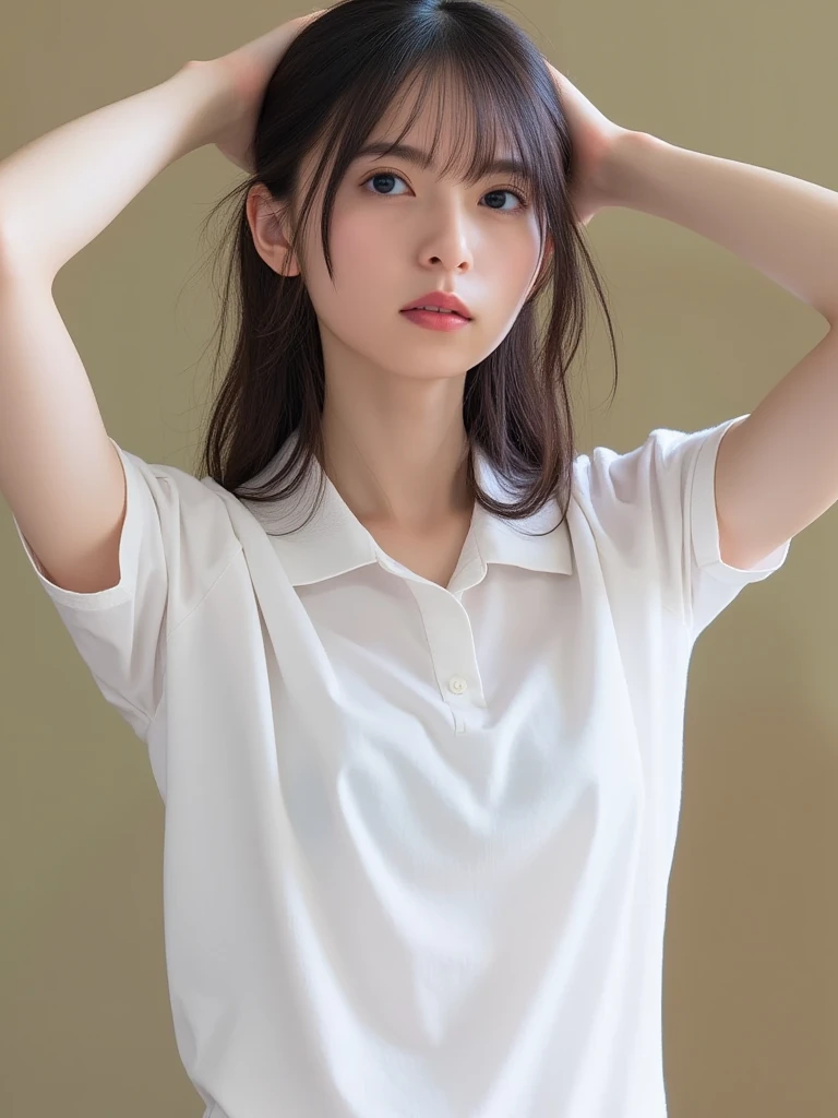 (Tabletop, highest quality:1.2), 8k, Official Art, Full body photo, Esbian all over、Back Angle、looked back、Cute ass、suit、Embarrassing black hair、s、small 、close your eyes、Deep sorrow、sorrow、Looking up at the sky、shout、 unbelievably ridiculous, (Upper Body, White polo shirt:1.4), beautiful girl, Pretty face, lean back, Cute Panties、Gold ornament in hair、Cute short sleeve high for girls、close, Wearing a girls' high , Short sleeve, Gardenia, Violet, Teen, View Viewer, Film Grain, chromatic aberration, Sharp focus, Face Light, Dynamic Lighting,, Eye and facial details, Light blue wall, (tie、1:1.2)