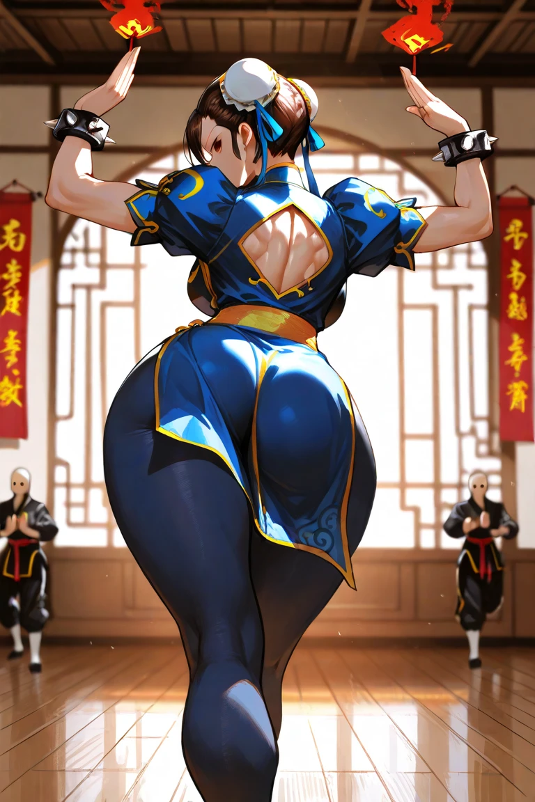 Chun-li (very tight clothing), big breasts, big thighs,big ass,that she is a lesbian and that she kisses with her girlfriend (naked)let them kiss very sexily