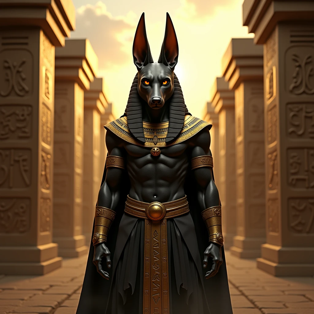 a full body of Anubis, intrinsic details, masterpiece, hyper realistic , hd , 8k