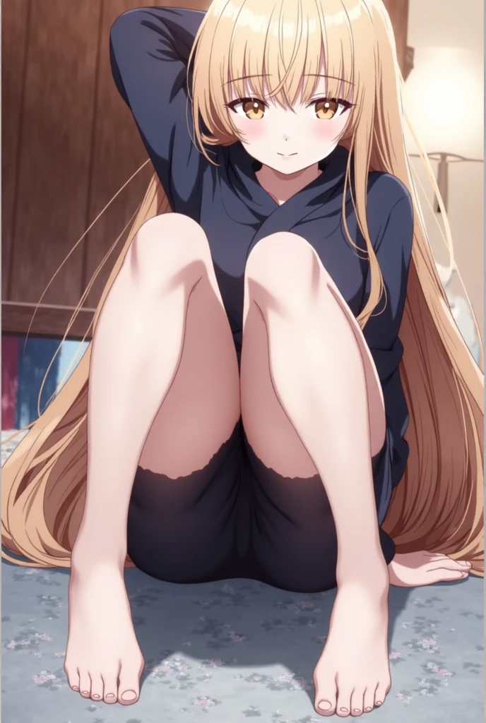 anime, highly detailed face, smooth eyes, highly detailed background, perfect lighting, full body, 1girl, solo, Asuna Yuuki, asuna, indoors, black heels, black thighhighs, light brown hair, bedroom, absurdres, high res, ultrasharp, 8K, masterpiece, looking at viewer (sexy pose:1.2), black thighhighs, brown eyes, very long hair, (full body:1.5), naked, nsfw, , ecchi, horny expression, loving expression, no bra, no underwear, naked, nude, wet , climax, oh_face, both hands holding breasts, squeezing breasts, breasts squeeze, leaning forward and holding breasts