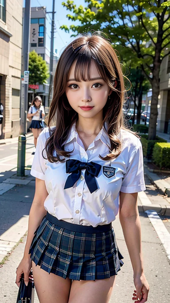 muste piece, best quality, illustration, Super detailed, fine details, High resolution, 8K,wall paper, perfect dynamic composition,(Details High quality, realistic depiction of eyes:1.3), from side, High School Classroom、High school girl uniform、blazer 、Super Short Check Uniform Skirt、Navy blue high socks、garterbelts、Colossal tits、Disturbed uniform, short hair, (wavy hair:1.2), short bob hair, black hair color, large breasts, Big Natural Color Lip, bold sexy pose, (perfect body shape), crying a little、cold gaze, Harajuku style、20 year old girl、cute type, beautiful legs, hposing Gravure Idol, Voluptuous thighs