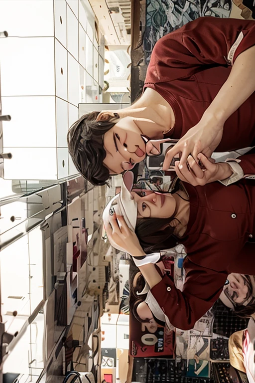 there is a man and woman taking a picture in an elevator, in an elevator, 😭🤮 💔, kissing together cutely, hugging, in love selfie, photo taken in 2 0 2 0, by Emma Andijewska, hug, taken in 2 0 2 0, holding a 🛡 and an 🪓, elevator, hugging each other