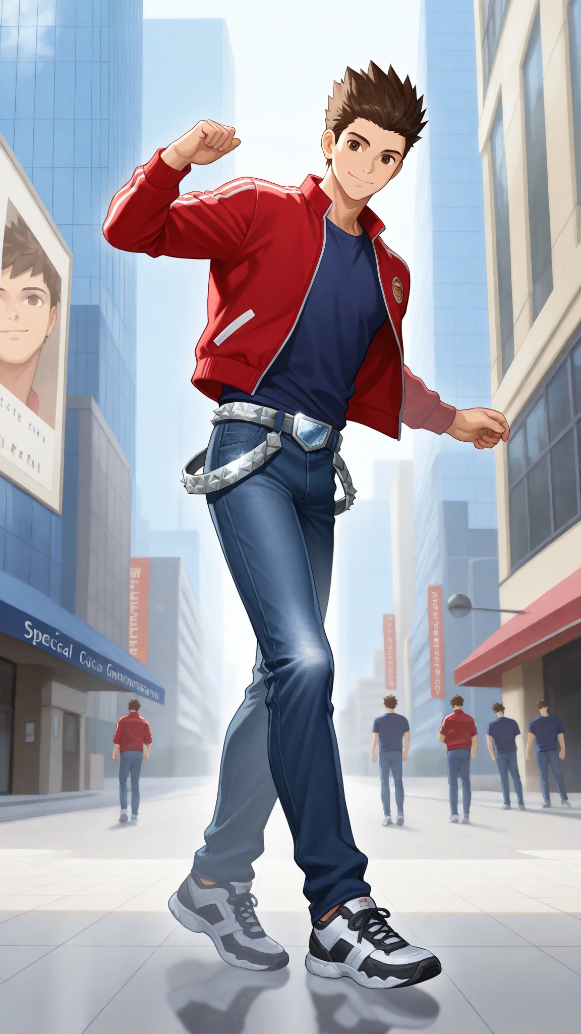1man，Single， male focus，Brown Spiked Hair， tall figure ， red sports ...