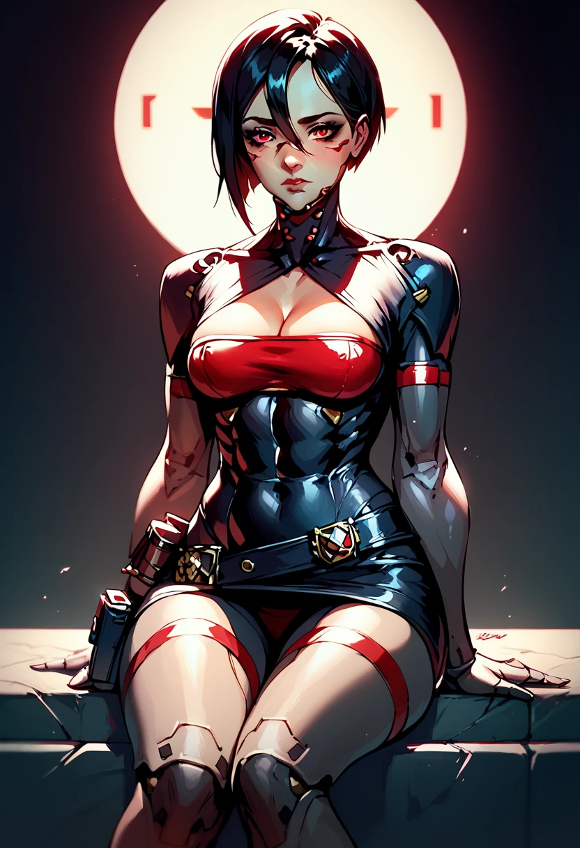 (tmasterpiece), (Best quality), (The finest details), (Distant panorama), (Postage stamps),(Illustration main color: bright saturated red), (Secondary color: lapis lazuli), A red cafe racer motorcycle,Powered by a woman with a defiant attitude, Very detailed chassis, Futuristic western scenery, natta (lot of stars, themoon), cel shadow (Detailed pubic hair, strong contrasts), The flesh color is very saturated