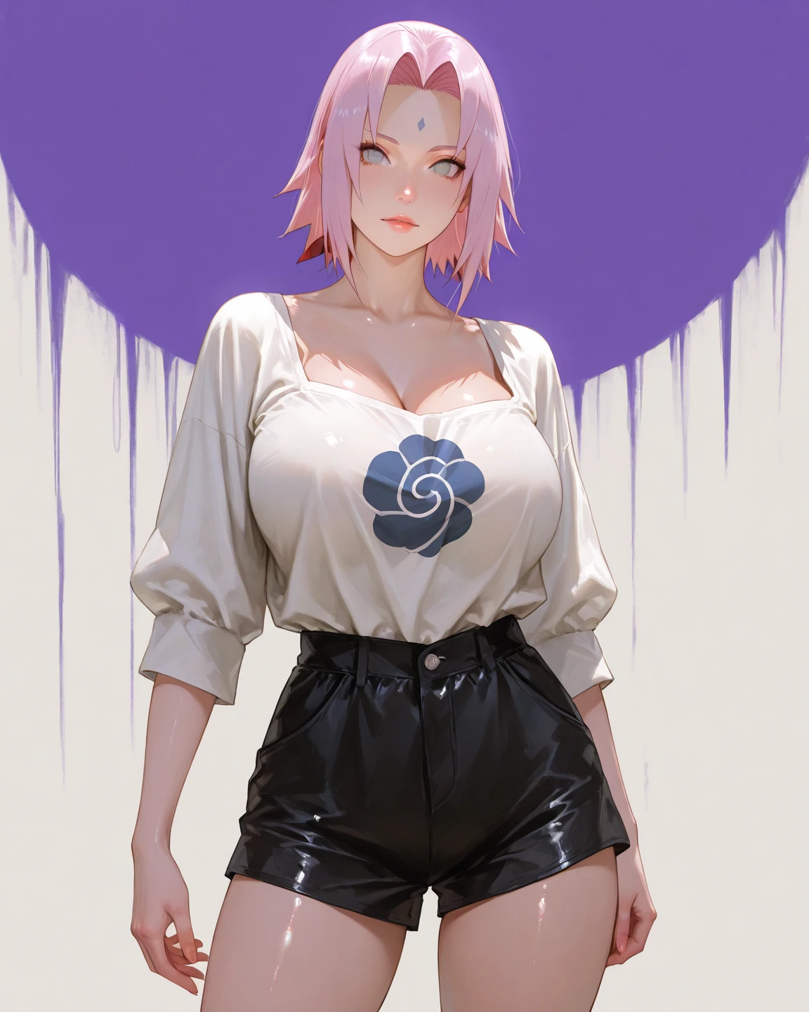 clothed、short jacket、(The photos are real:1.4)、(hyper realistic:1.4)、(realistic:1.3)、
(Smoother lighting:1.05)、(Improve lighting quality in movies:0.9)、32k、
1 girl in、20 year old girl、Realistic lighting、backlight、face light、Ray tracing、(bright light:1.2)、(quality improvement:1.4)、
(High quality real texture skin)、narrow eyes、purple eyes,Facial details are more delicate、
(tired, sleepy and content:0.0)、face close-up、White T-shirt、a belly button、big ass、boyish shorts、white shorts、Wear white shoes、(Improvement in physical mood:1.1)、shiny skin,pink hair,headgear,huge ,The breast contour is clear