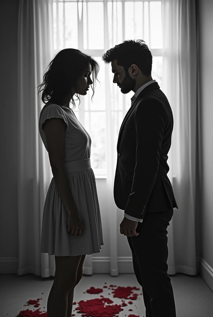 Vintage black and white image of couple ending relationship
