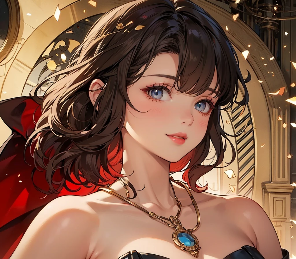 masterpiece,Best,quality,vivid,face,Gemstone,pupil,Refined face,CG sense,Clear details,Fine hair,shoun,Libido boy,brunette color hair,middle parted hairstyle,red pupils