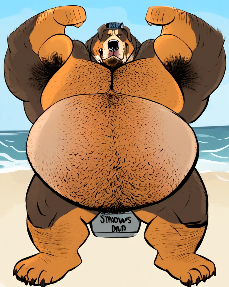 disney style, talespin, rebecca cunningham, bear, brown fur, brown hair, long hair, two-tone fur masterpiece, best quality, solo, standing, (gigantic breasts:1.2), even breasts, (puffy nipples:0.6), dark nipples, huge nipples, 1girl, topheavy, beach, front view, nude, breasts touching floor, immobile, vagina, tail, (bear tail:1.2),