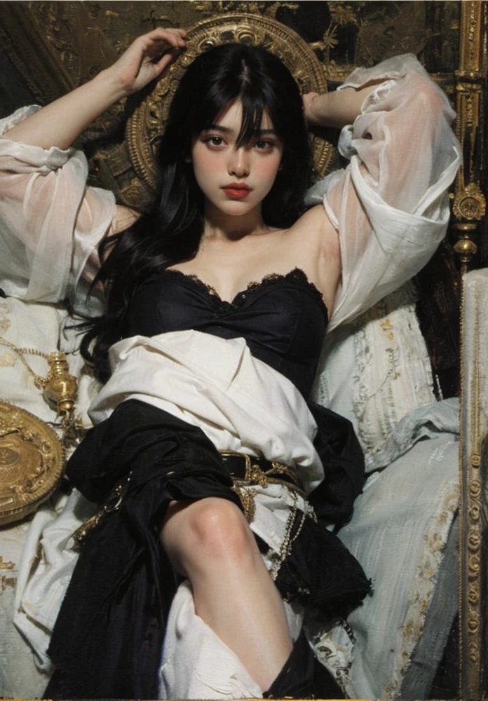 官方Art, unified 8k wallpaper, Super detailed, beautiful, beautiful, masterpiece, best quality, dark, Atmospheric, mystery, Romantic, crawl, literature, Art, Fashion, victorian era, decorate, complex, ironwork, lace, Brooding, emotional depth, supranatural, 1 girl, alone, neck, bust composition