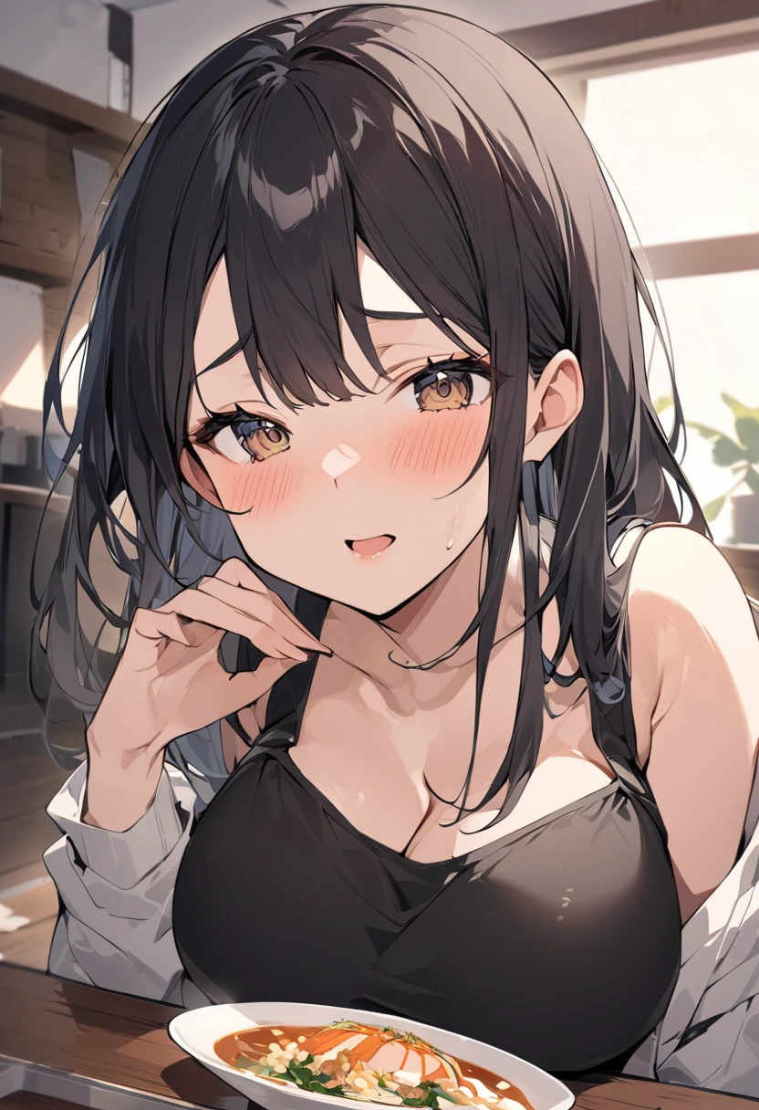 (masterpiece, Highest quality:1.2)、 Mature Woman、40 years old、Black long hair、hypnosis, man, show smart phone apps to girl, girl under hypnosis, drool, Open regs, under wear, best quality, very aesthetic,, room
