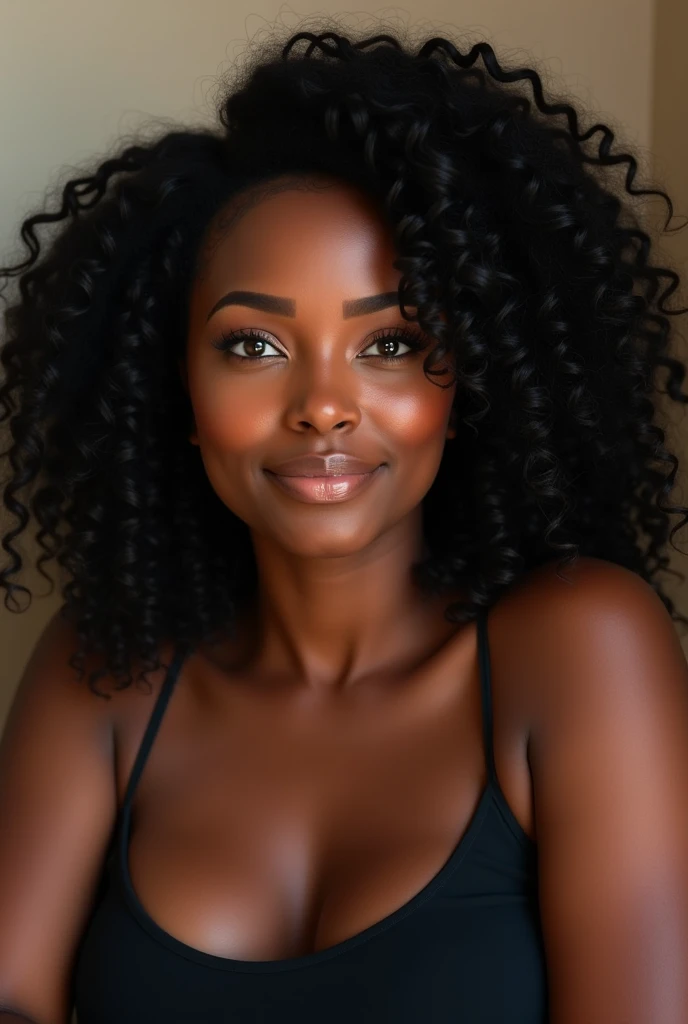 BEAUTIFUL BLACK WOMAN, brown eyes and curly hair, with full breasts, big boobies!