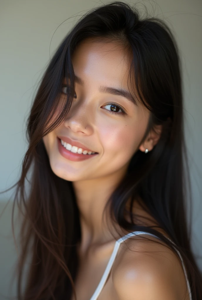 1girl, (Indonesian_18 year old), o, detailed face, detailed eyes, medium breasts, shiny skin, looking at the audience, (laughing cute: 1.2), (happy), (8k, RAW photo, best quality, masterpiece: 1.2), (realistic, realistic: 1.37), ultra-high resolution, shor weay hair, close up photoshoot