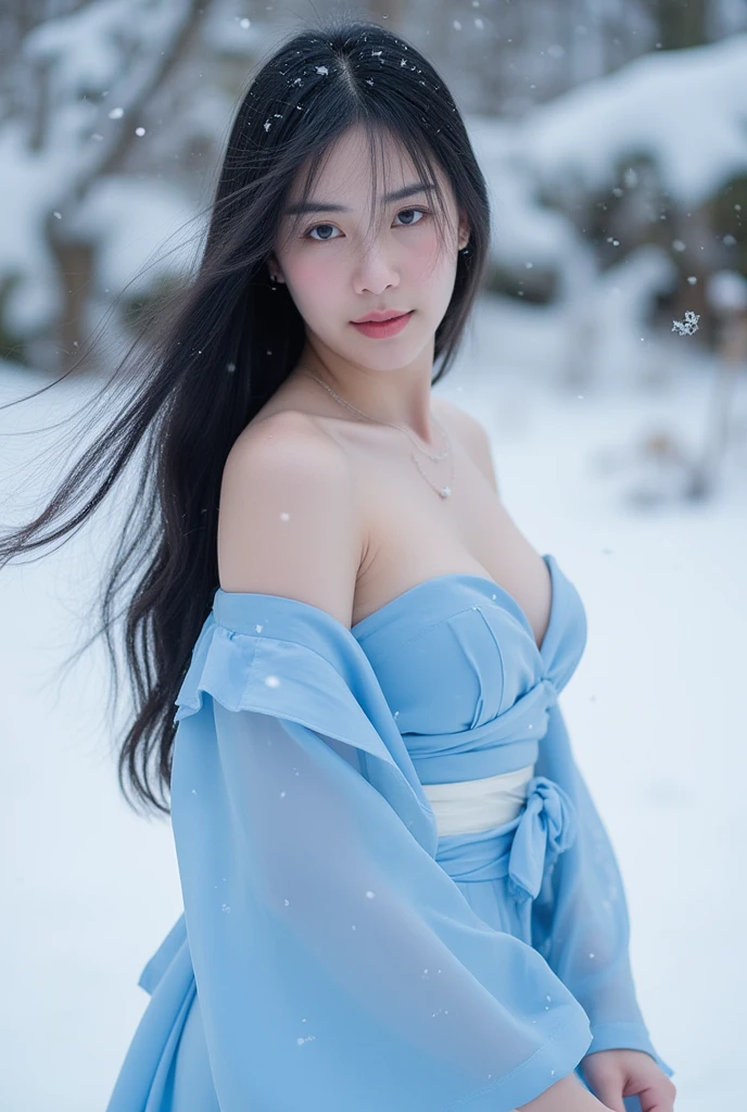 8K, Top Quality, Intricate Details, Ultra Detail, Ultra High Resolution, Masterpiece, random angle, Slender, Smile, (Makeup: 0.4), (Fluffy Blue Eyes: 1.21), blue Eyes, looking at viewer, ((full body)), 1girl, solo, 1 girl, (( full body)), close up shot, , ((tall)), (((fit body))), (((slim face))), sharp face, sharp eyes, (((black hair, long hair, )) (detailed face), sharp face, small lips, ((neked)), detailed face, detailed breast, large breast, detail ass, Beautiful girl with accentuated slender abs: 1.4, Six Pack Abs: 1.4, Bust Botox, Big, Perfect Body, detail leg, (( moonlight)), top of mountain