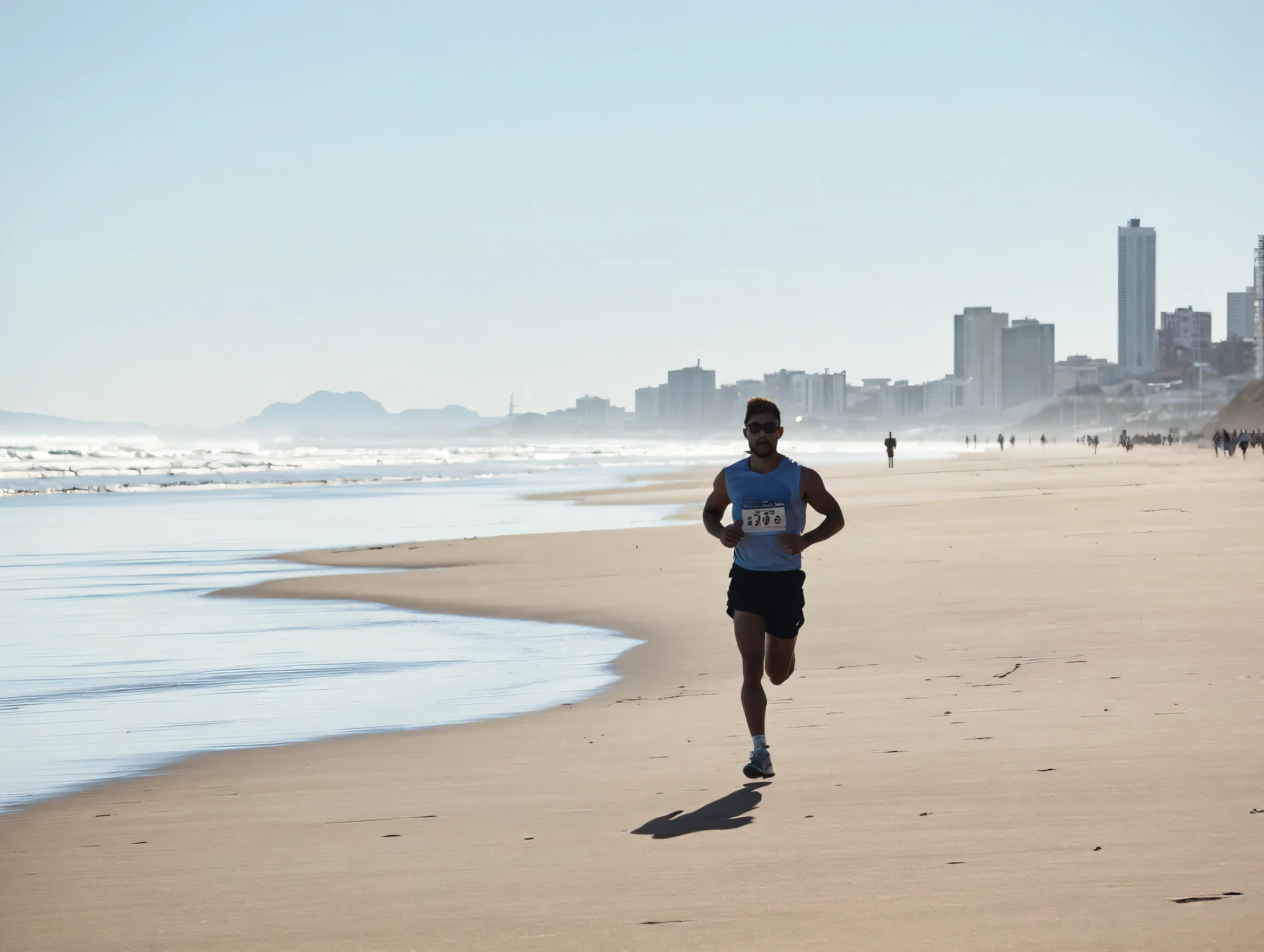 a person running along the coast of Mar del Plata, ARGENTINA