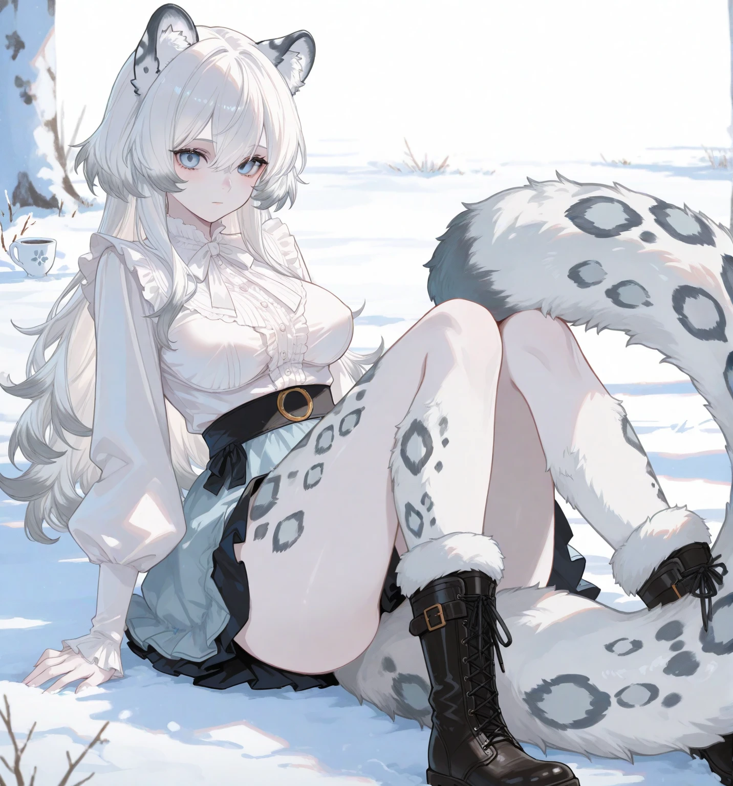 Silver Hair、Red Eye、Fox Ears、girl、Small breasts、ponytail、girl、Small breasts、Lolita、Bright smile、Looks about 15 years old、Petan Musume、short、目のhighlight、Sexy thighs、(Long knit sweater with beige high neck:1.4), ,(Blue jeans fabric shorts),(Black boots)、(Small Black Enamel Bag)、Your eyes are so beautiful、highlight