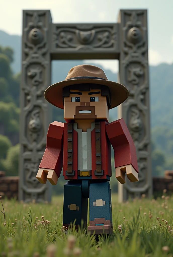 A Minecraft character standing Without a shirt or t-shirt. A hat on his head. Wearing a black color pant with a nice shoe. Beautiful bright light. Minecraft character Close view