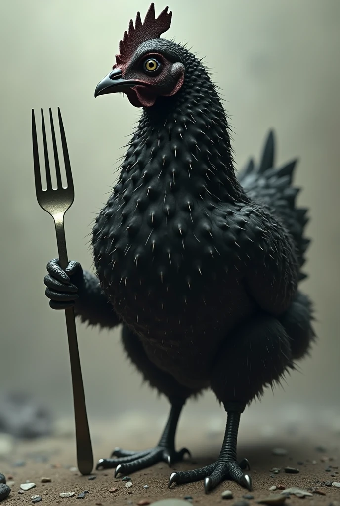 A black color Rooster have white big teeth like human