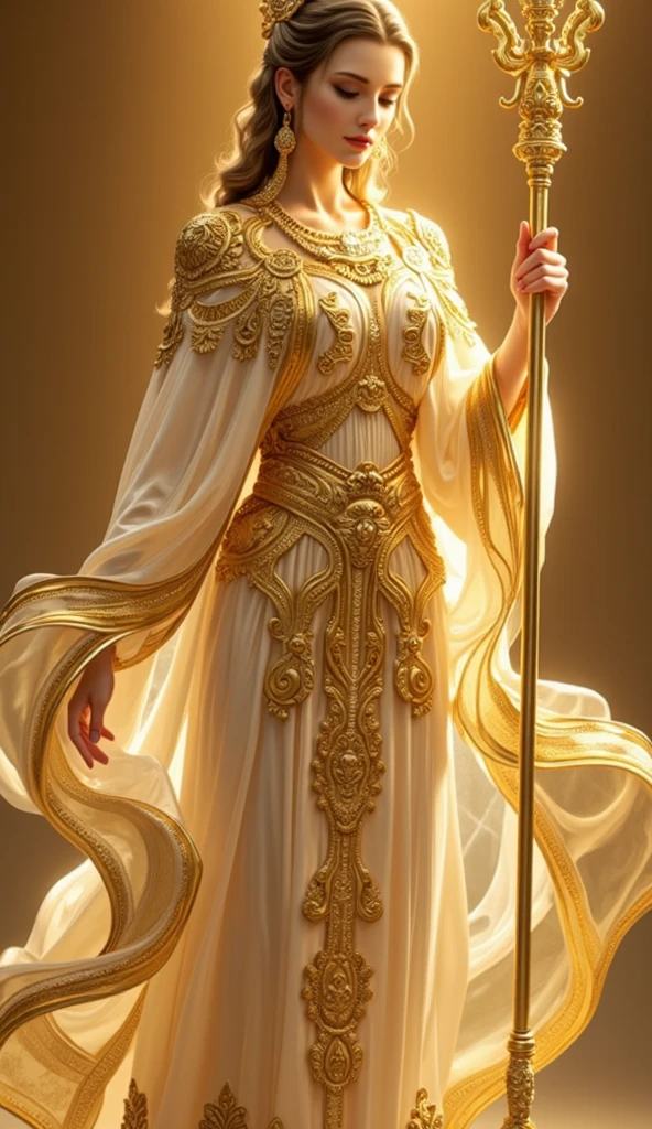Theana, Light Goddess, Celestial, White Gown, Gem on forehead, On a giant entrance