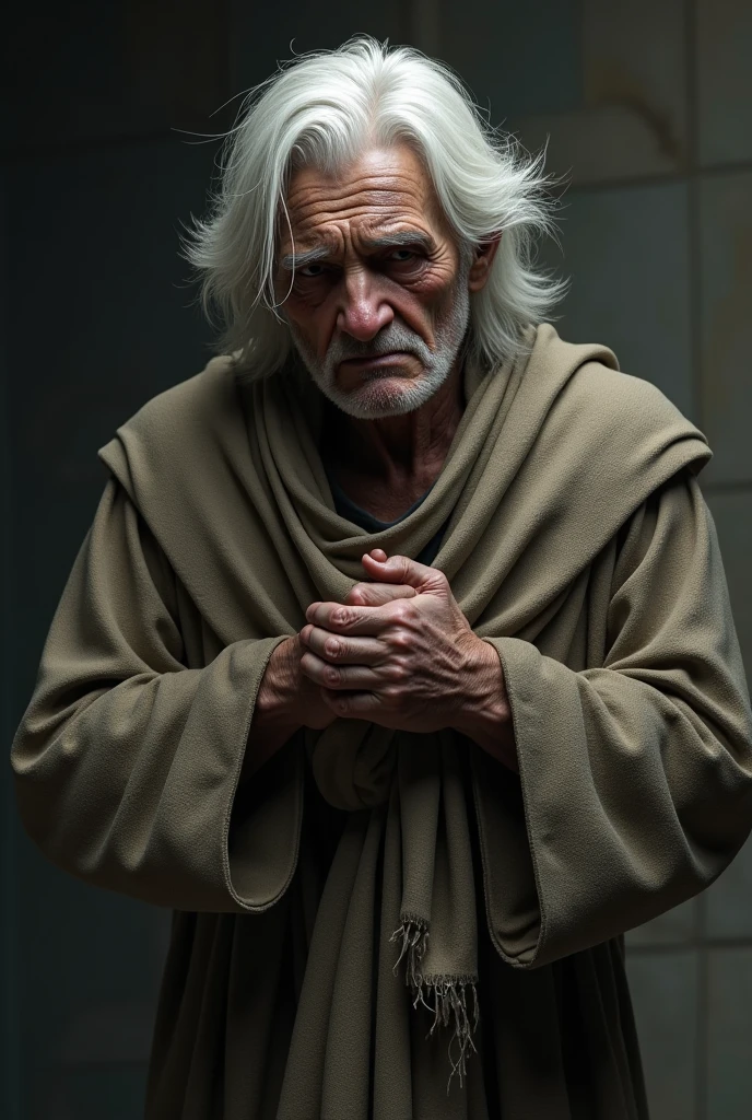 A gray ghost with aged gray hands
