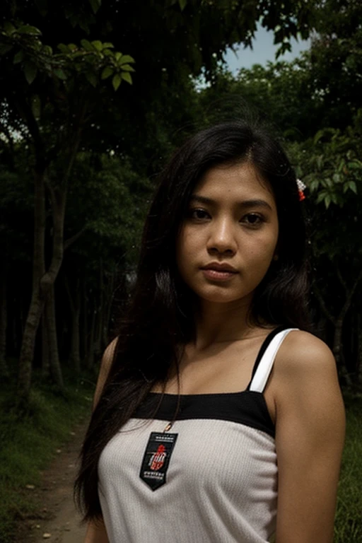 Buatkan gambar wanita korea memakai baju kerajaan di sebuah hutan kuil seram menawan cantik