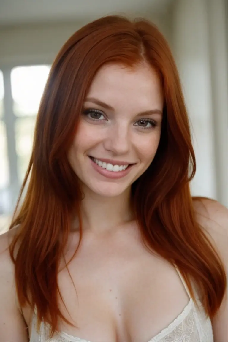 sexy red head selfie, smiling, picture taken with canon eos 3 and kodak gold 400